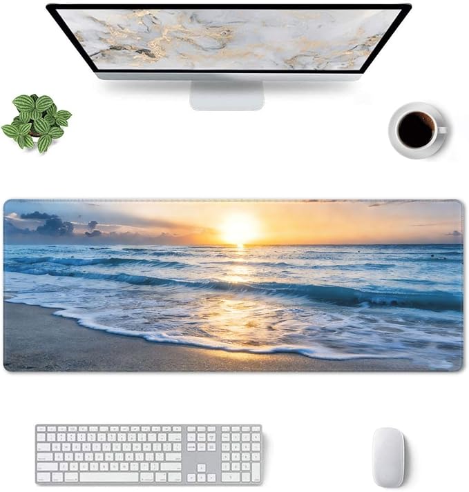 XL Beach Sunset Large Gaming Mouse Pad, Long Extended Full Mouse Mat Desk Pad for Top Keyboard Table, Aesthetic Cute Big Stitched Mousepad Gifts for Women Office Decor, 31.5 * 11.8 in