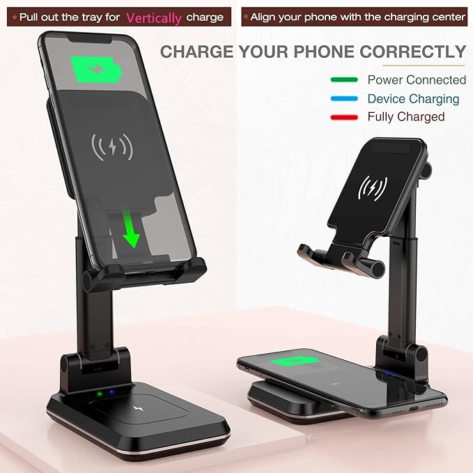 2-in-1 Charger Stand,Dual 15W Height Adjustable Wireless Charger Desk Stand,Wireless Charging Station,for iPhone 17/16/15/14/13/12, AirPods Pro,Samsung S25/S24/S23/S22/S21 (No AC Adapter)