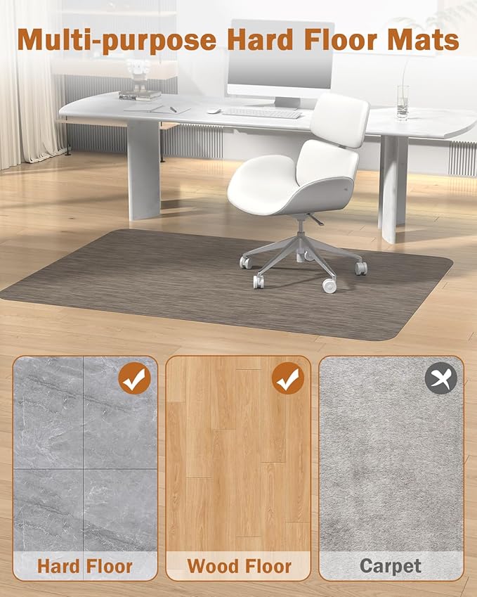 Blvornl Office Chair Mat for Hardwood Floor, 40"*55" Desk Computer Chair Mat for Hard Wood, Large Anti-Slip Hard Floor Protector for Rolling Chair, PVC Desk Rug for Office Dark Brown