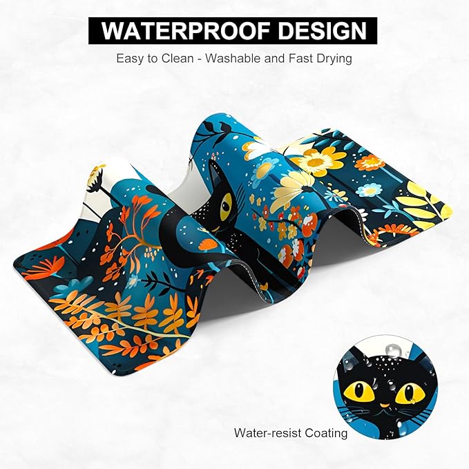 Desk Pad, 32" x 16" XXXL Extended Large Gaming Mouse Pad, Desktop Decor Desk Mat, Men Women Office Supplies and Accessories, Cute Anime Mouse Mat for Laptop & Keyboard, Colorful Flower Cat