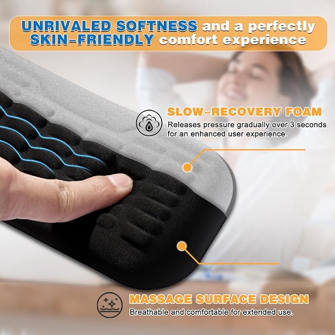 UnivoColors Compact-Sized Keyboard & Mouse Wrist Rest Set-Ergonomic 3.0 Upgrade with Wave Curve Support,Non-Slip Base,Perfect for Work & Gaming(Grey)