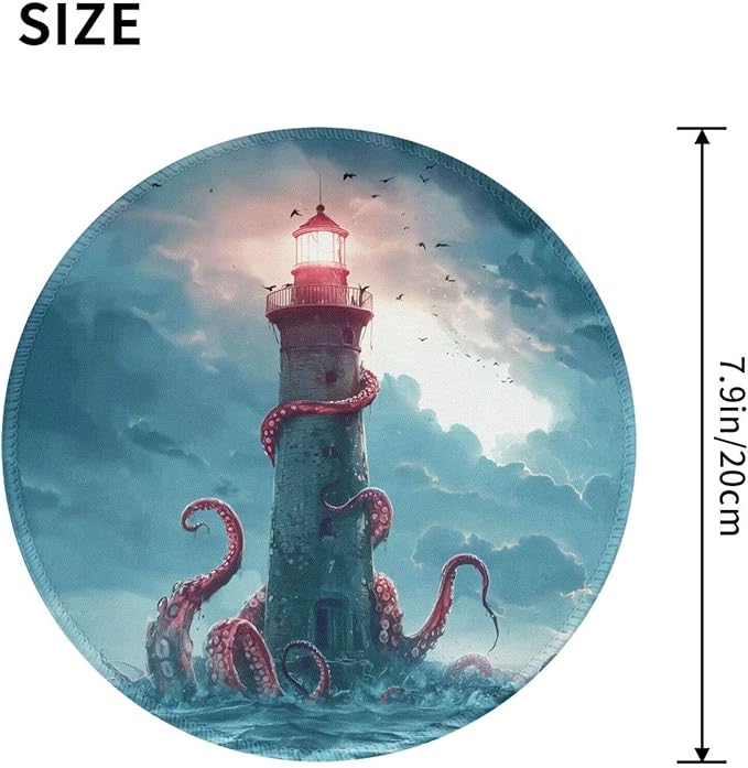 Octopus Round Mouse Pad Premium Textured Mouse Mat Washable Mousepads with Extended Stitched Edges Non Slip Rubber Base Small Mousepad 7.9 X 7.9 X 0.12 Inches