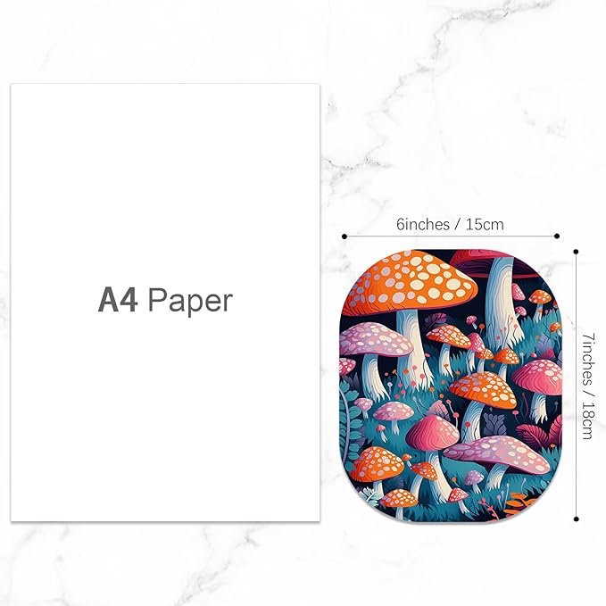 Small Mouse Pad, 6 x 7 Inch, Oval Mini Mouse Pad with Non-Slip Rubber Base for Laptop Wireless Mouse Keyboard Tray Mousepad, Pretty Mushroom