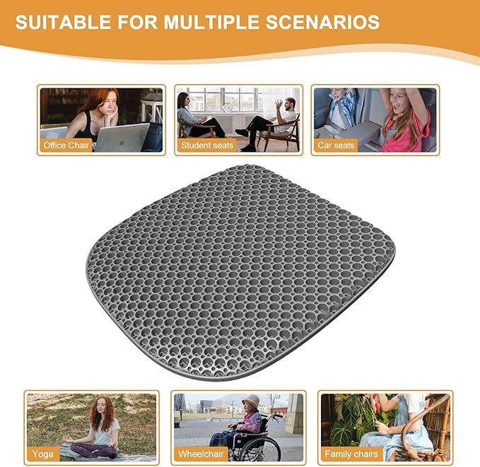 EVEME Large Gel Seat Cushion for Long Sitting with Non-Slip Cover,Soft & Breathable,Seat Cushion for Chair,Car,Office,Desk Chair,Wheelchair