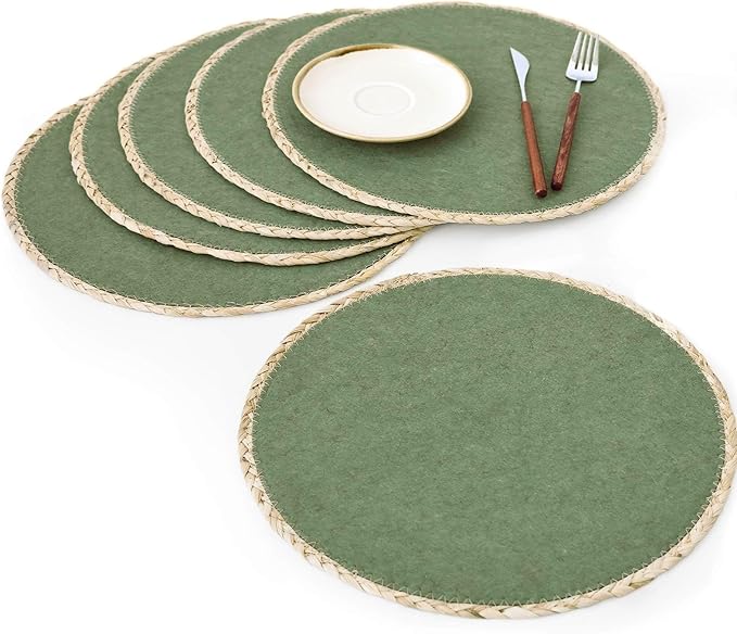 Noctiflorous 13 Inch Round Felt Placemats Set of 6 Heat Resistant Washable Non-Slip Table Place Mats for Kitchen Dining Table(Green, 6)