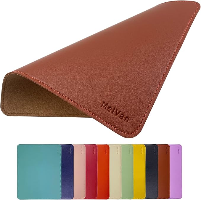 MelVan PU Leather Mouse Pad with Stitched Edge, Wood Mousepad, Waterproof Gaming Mouse Pad Mat for Computers, Laptop, Office & Home, 10.2" x 8.3", 1 Pack (Brown)
