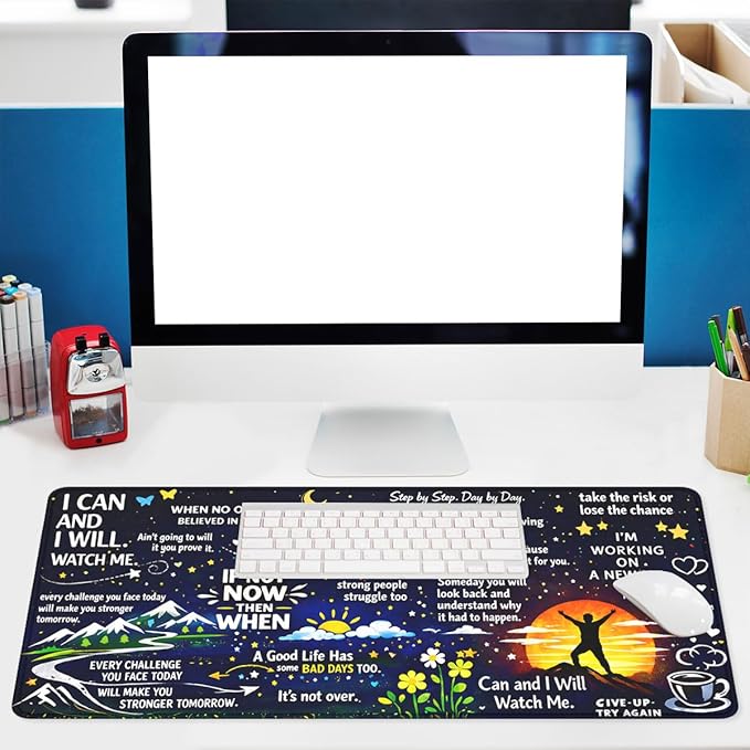 Motivational Quotes Mouse Pad Inspirational Night Sky Extended Mousepad Waterproof Stitched Edges Rubber Base Non-Slip Deskmap Computer Keyboard Mat 31.5x11.8 Inch