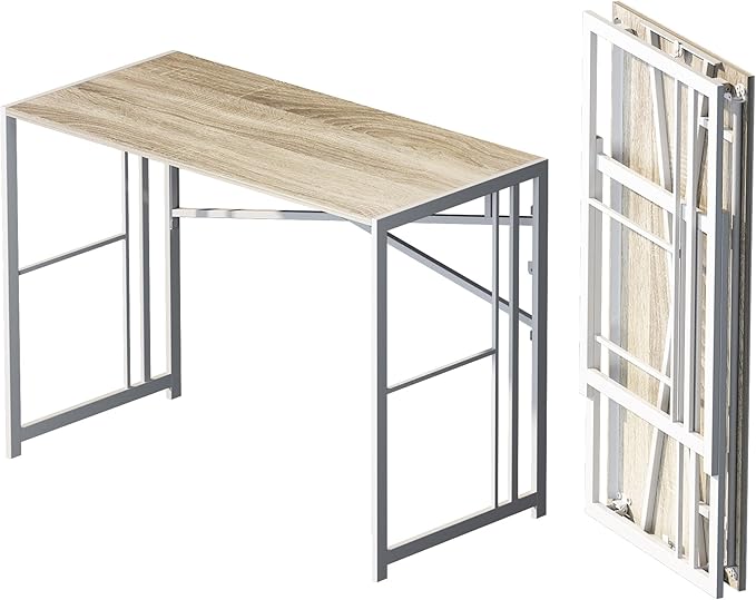 Lutown-Teen Folding Desk 40 inch Writing Gaming Computer Camping Table, No Assembly Required Home Office Desk, Beige