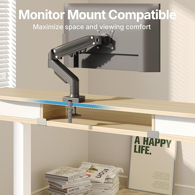 HUANUO 48 x 24 inch Small Electric Standing Desk with 2 Drawers, C-Clamp Mount Compatible, Height Adjustable Sit Stand Desk, Home Office Stand Up Desk with 4 Memory Height Settings, Light Walnut