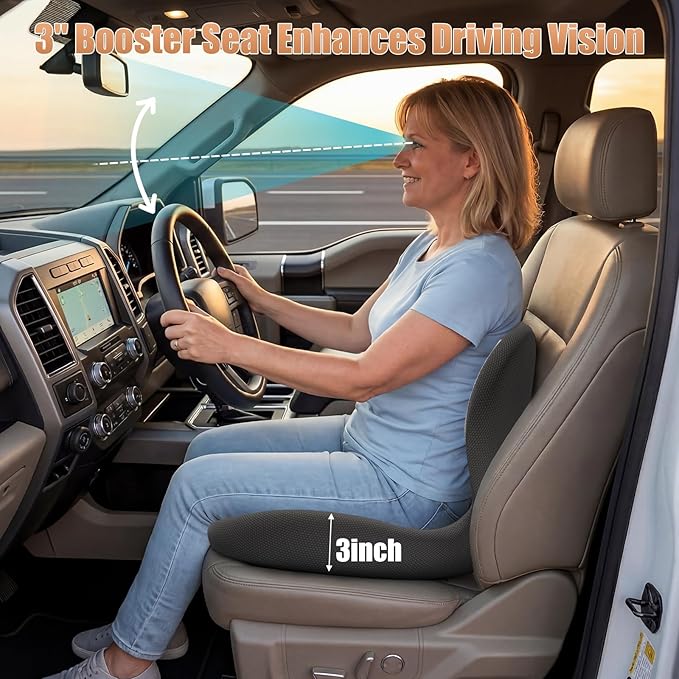 Car Seat Cushion with Lumbar Support for Long Driving Truck RV, Ergonomic Memory Foam Office Chair Cushion for Sciatica, Tailbone & Lower Back Relief, Ideal Gift for Drivers & Office Workers (Black)