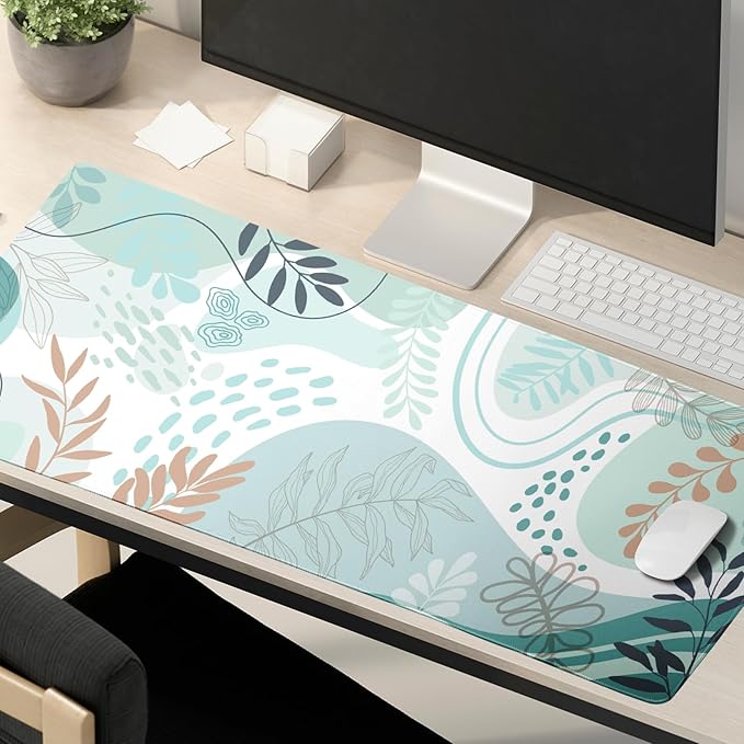 Boho Abstract Art Large Mouse Pad 35.4"X15.7" Modern Boho Leaves XXL Extended Mouse Pad Desk Mat Waterproof Non-Slip Rubber Base with Stitched Edges Mouse Mat for Abstract Art Design for Home & Office