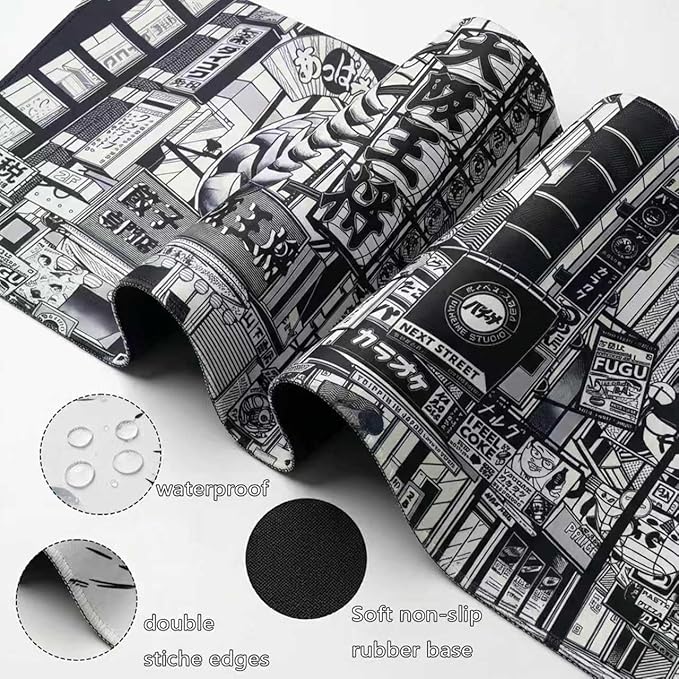 Japanese Street Gaming Mouse Pad Large,Anime Mousepad Gaming Mouse Mat,31.5 x 15.7 Desk Mat Anime Mouse Pad for Desk,Extended Keyboard Mousepad with Non-Slip Base and Stitched Edge 800X400X4mm