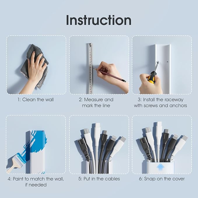 47in XX-Large Cord Hider Wall Mounted TV, Pre-drilled Cord Cover, Wire Hiders for TV on Wall, Paintable Cable Cover, W2.36in H0.75in