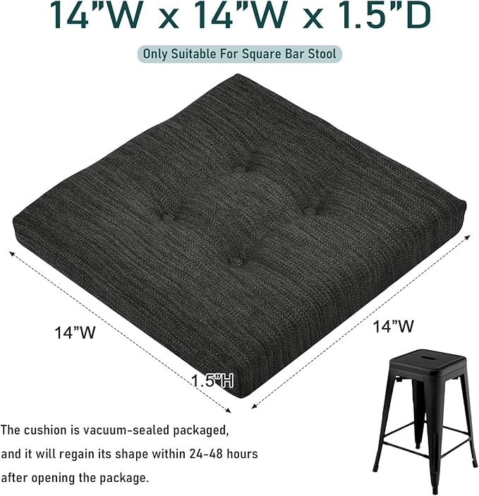 baibu 14 Inch Memory Foam Square Seat Cushion Set of 2, Dual-Layer Design Bar Stool Square Seat Cushion with Ties- 2 Pads Only, Gray-Black (14" (35CM))