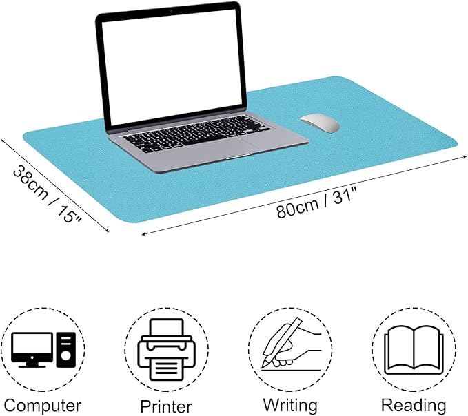 Patikil Desk Mat, 31"x15" Non-Slip Waterproof PU Leather Dual Sided for Office/Home, Blue