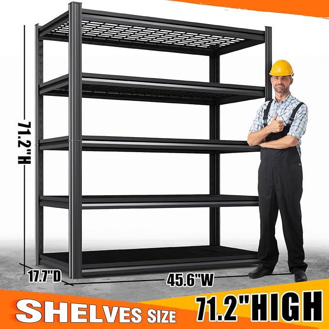 Set of 9 Garage Shelving-3000 lbs 5 Tier Storage Shelves,Adjustable Heavy Duty Metal Shelving Unit and Storage Large Wire Rack,Utility Steel Shelf for Warehouse Industrial Pantry Basement 71"x46"x18"