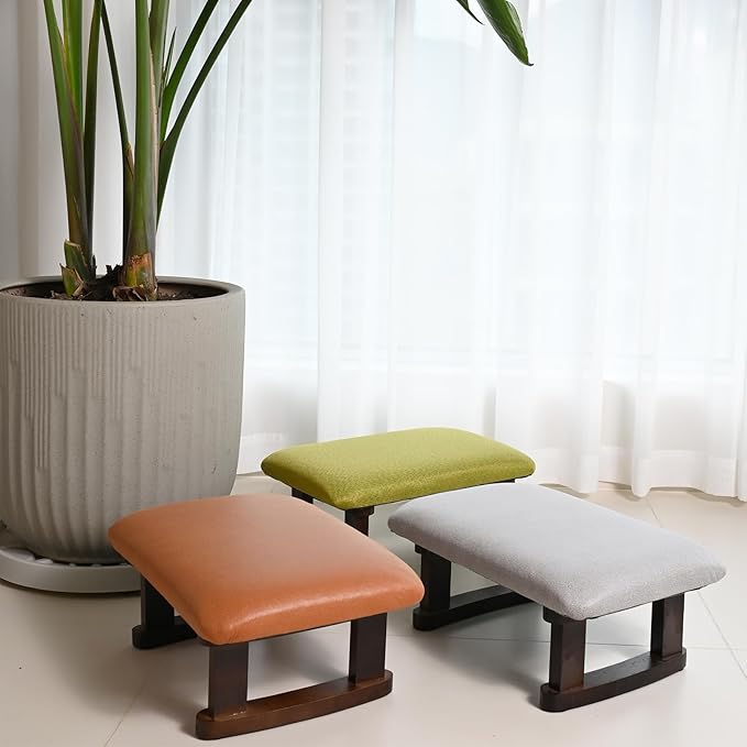 Small Footstool Office Under Desk Ottoman Padded Hassock 16.1"(41cm) x 6.7"(17cm) with Wooden Legs Modern Living Room Bedroom Work nail salon Compact Footrest Stool Relaxation rest Foot Stool (Orange)