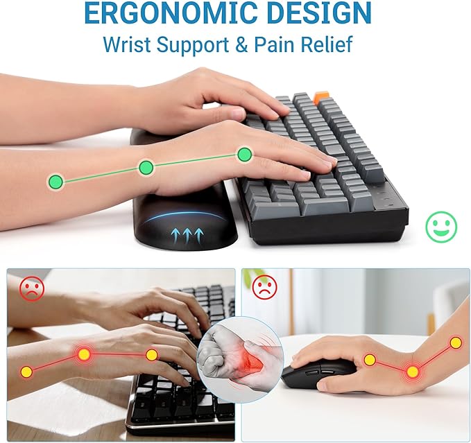 ASFSKY Keyboard Wrist Rest for Full-Size Mechanical Keyboards, 17-Inch Ergonomic Memory Foam Wrist Support with PU Leather Surface, Easy to Clean for Office, Gaming & Coding (Classic Black)
