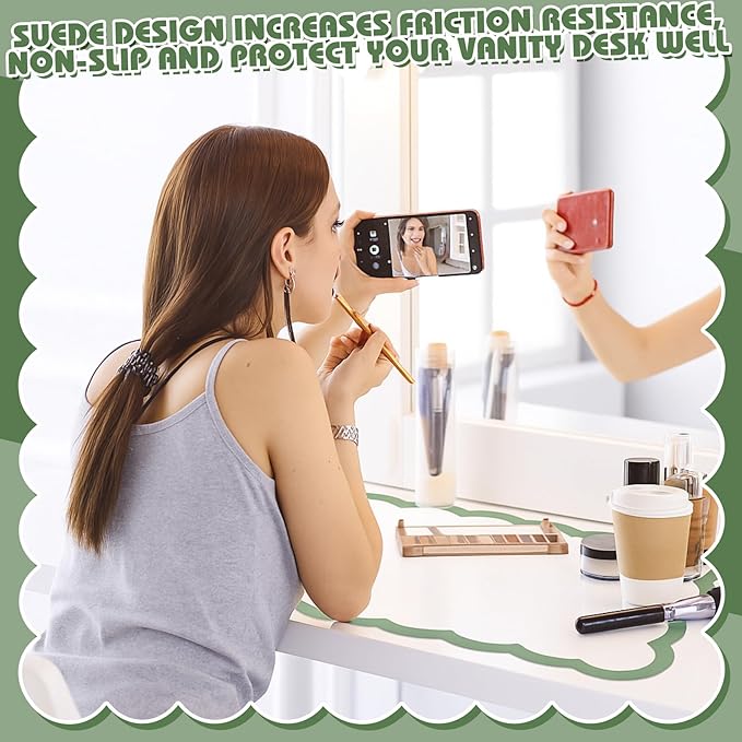 Teenyyou Makeup Mat for Vanity Protect Scalloped Makeup Mat 31.5 x 15.8'' Vanity Cover Top 2026 Graduation Gifts Dual-sided Dressing Table Pad Waterproof Mouse Pads for Dormitory Desktop(Green Edge)