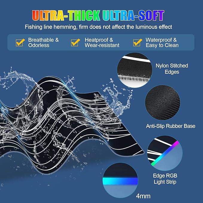 RGB Mouse Pad with Foldable Phone Stand Wireless Charger, 31.5"x11.8" XL Gaming Mousepad Large Desk Mat, Desk Pad with 11 Colors 5 Modes, Waterproof (Wave Print)