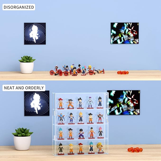 AITEE Acrylic Display Case for Mini Funko Pop Figures, Clear Wall Mounted or Desktop 4 Layer Storage Box Cabinet Organizer for Mini Toys, Collections or Stone