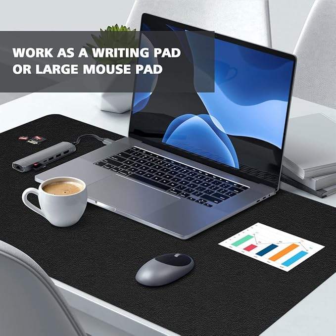 Leather Desk Pad Protector Large Mouse Pad Office Desk Mat Non-Slip PVC Leather Desk Blotter Laptop Desk Pad Waterproof Desk Accessories Organizer for Office Women Men Kids (Black,24" x 48")