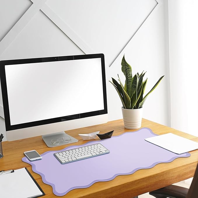 Hahafelt Scalloped Desk Mat Large Desk Pad Cute Coquette Table Mat Aesthetic Preppy Table Make up Pad Nonslip 2026 Graduation Gift with Stitching Waterproof Gaming(Purple,23.6 x 13.8 Inches)