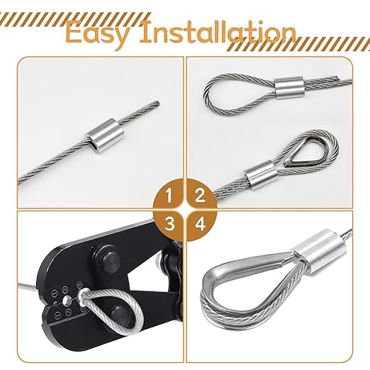 285PCS 8 Sizes Aluminum Crimping Loop Sleeve Cable Crimps, 3/64'' 1/16'' 5/64'' 3/32'' 1/8'' 5/32'' 3/16'' 1/4'' Cable Ferrules Kit DD042