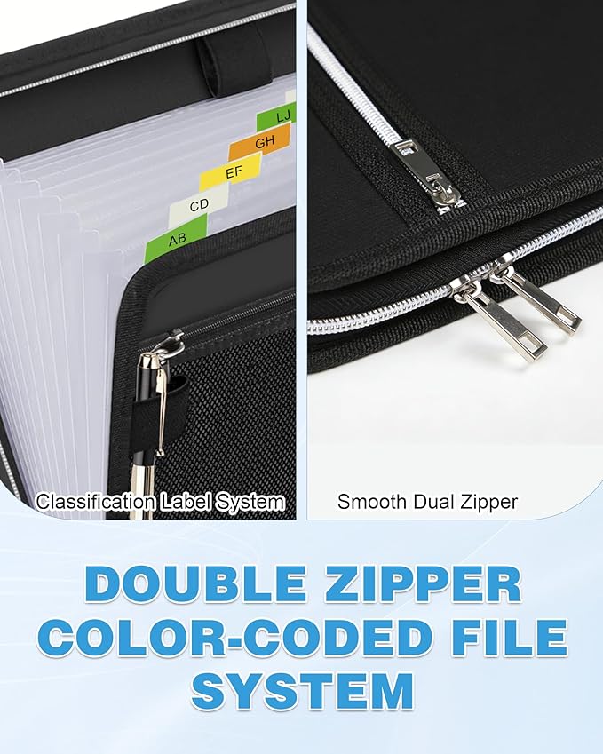 Fireproof Important Document Organizer Folio Folder - Expanding Accordion File Organizer with 13 Pockets, Handle & Labels, Portable Travel Safe for Home, A4, Letter, Portfolio Files
