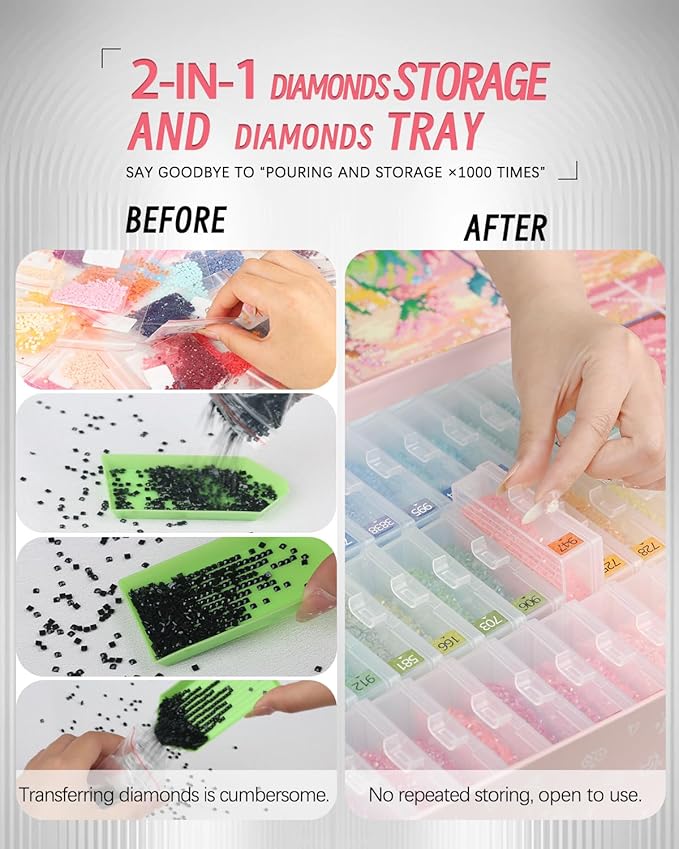 forever young 45pcs Diamond Painting Storage Containers Trays, Diamond Art Accessories Diamond Painting Trays with Lids, 2-in-1 Storage, Bead Storage & Line-Up, Box Package