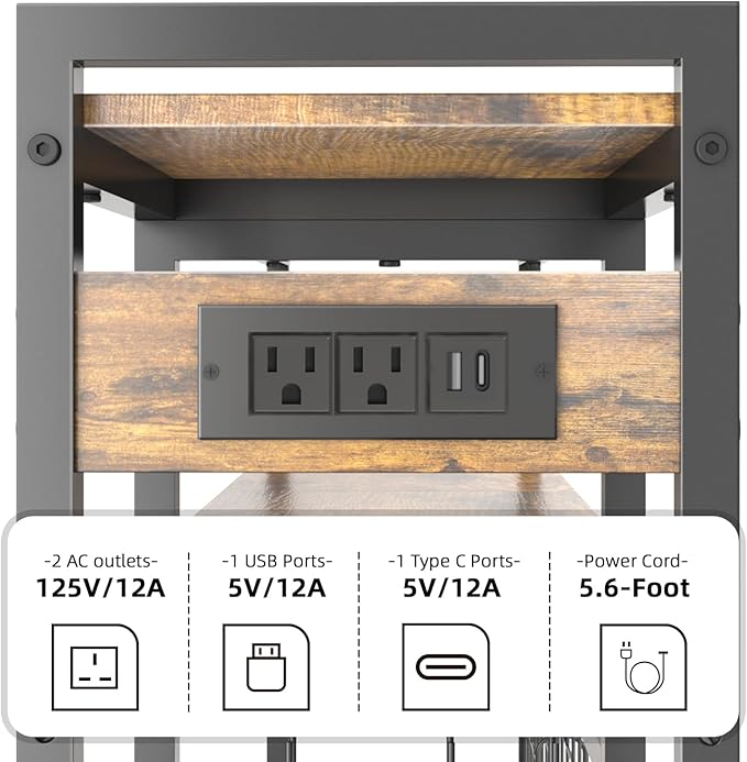 Desk Shelf for Top of Desk, 41.3" Desktop Organizer Shelf with Grid Panel & LED Lights, Desk Hutch for Computer Monitor, Wood Desktop Bookshelf for Home Office Dorm, with Power Outlets