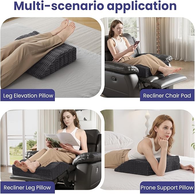 idee-home Recliner Leg Rest Cushion, Recliner Footrest Extender Pillow with Removable Corduroy Cover, Multi Purpose Ergonomic Foot Pillow Back & Lumbar Support Cushion for Bed Sofa Couch, Grey