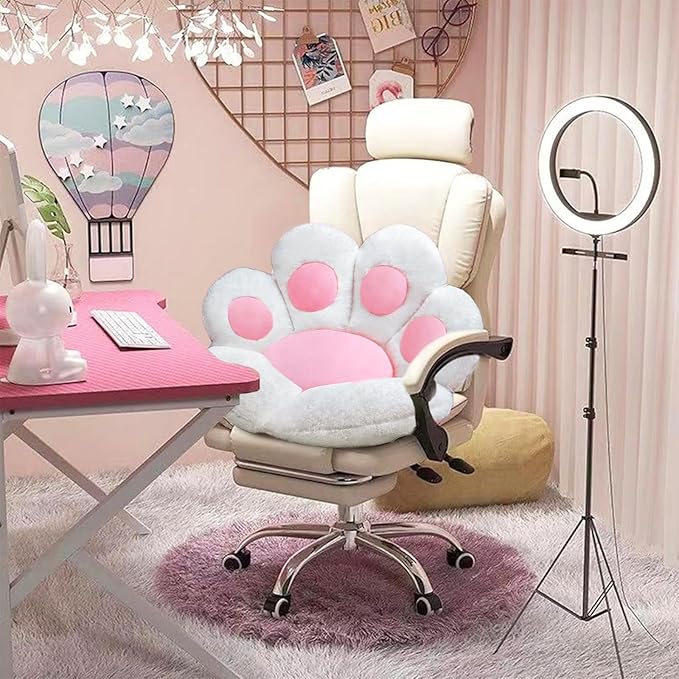 DOBUONO Cat Paw Cushion Cute Chair Cushion Kawaii Plush Seat Cushions 28"x 24"Gaming Chair Cushion Shape Lazy Pillow for Gamer Chair, Kawaii Accessories for Girl Worker Gift Stuff Room Decor (White)