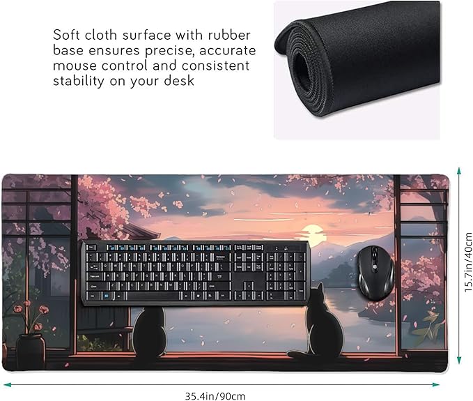 Large Extended Gaming Mouse Pad with Stitched Edges, (35.4X15.7In) Durable Non-Slip Natural Rubber Base, Waterproof Computer Keyboard Pad Mat for Esports Pros/Gamer/Desktop/Office/Home (D)