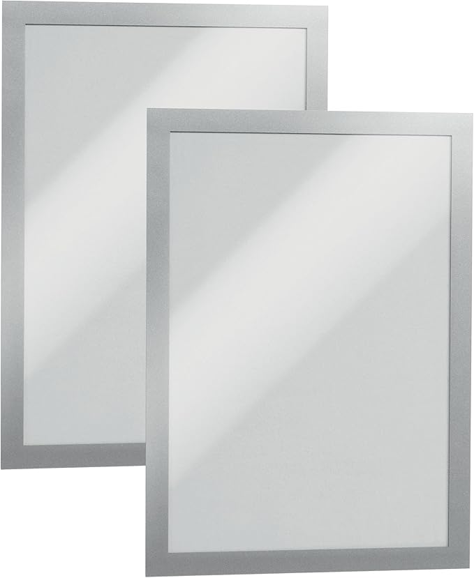 Durable Duraframe Self-Adhesive Magnetic Frame Silver - Tabloid Size 11" x 17" - Document Frame for Internal Signage - Self-Adhesive Attachment - Pack of 2
