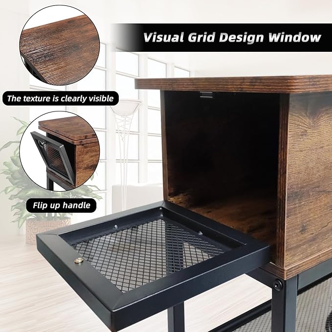 End Tables for Living Room, 28 inch Tall Side Table, End Tables with USB Ports and Outlets, 8.4" Super Deep Drawer, Flip Top End Table with Charging Station, Sturdy Steel X-Shaped Frame, Holds 216lbs