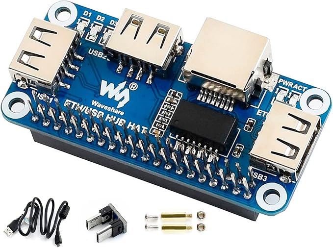 Ethernet/USB HUB HAT Expansion Board for Raspberry Pi 5/4B/3B+/3B/2B/Zero/Pi Zero W/Pi Zero 2W,with RJ45 10/100M Ethernet Port (Based on RTL8152B Chip) and Three USB Ports,Compatible with USB2.0/1.1