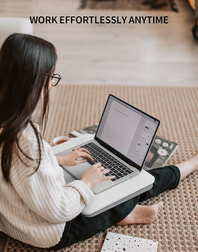 ZEAPTAC Portable Lap Laptop Desk with Pillow Cushion, Fits up to 15.6 inch Laptop, Lap Stand for Bed & Couch & Carpet, Book Tablet/Drawing Board/Computer Laptop Stand - White