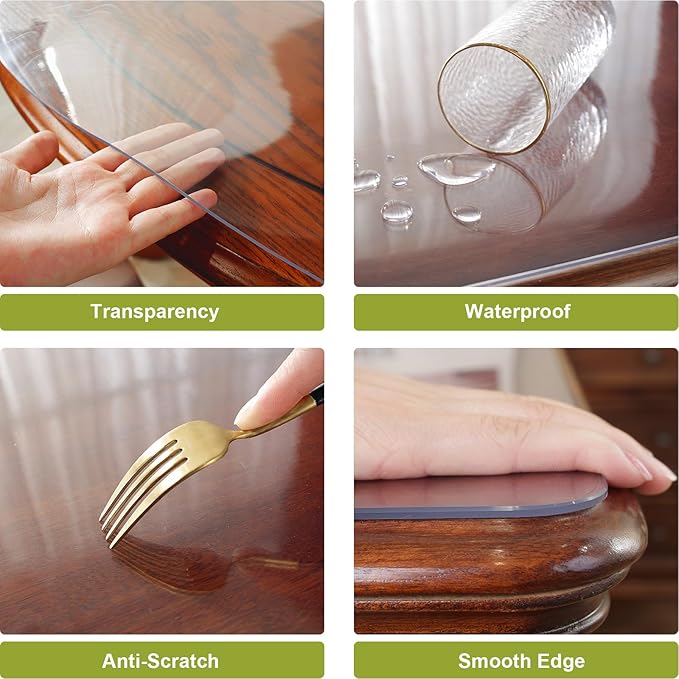 OstepDecor Clear Table Protector 27 x 47 Inch, 2mm Thick Plastic Table Cover, Waterproof PVC Clear Table Cover Protector, Desk Protector Mat, Writing Desk Pad for Desktop, Coffee & Dining Room Table