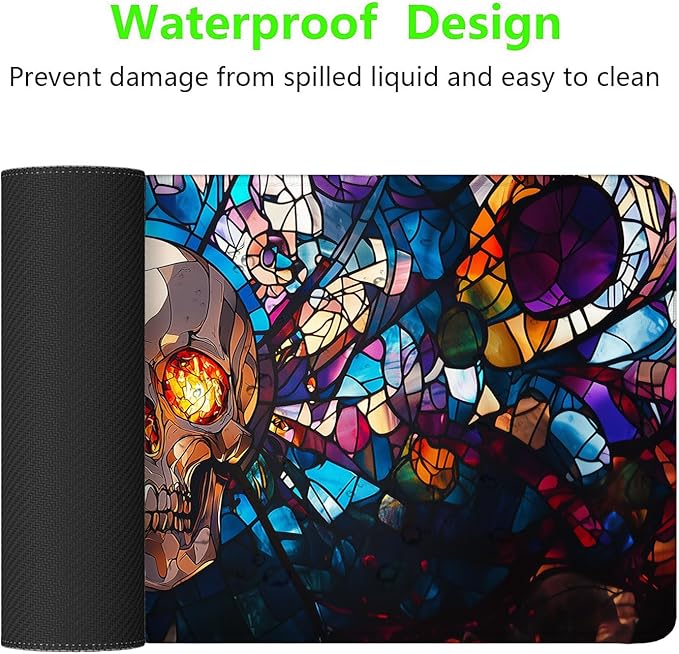 Cartoon Skull Gaming Mouse Pad Vintage Stained Glass XL Mouse Pad Large Mousepad Extended Laptop Keyboard Mat Gaming Desk Pad Mouse Mat 31.5"x11.8" Office Computer Keyboard Laptop Home