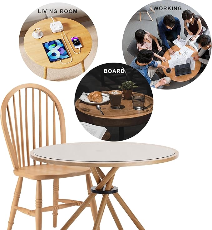 CENNBIE 30/24/20/18 Inches Round Table Mat - Cork Leather Table Pad - Suitable as Side Dining Coffee Table Cover (Cream)