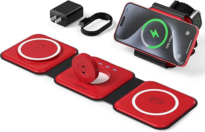 3 in 1 Charging Station for Multple Devices,Foldable 3 in 1 Wireless Charger for Travel,Nano Wireless Charging Station for iPhone16 15 14 13 12 Pro Max/Watch 10 9 8 7 6 5 4 3 Ultra/AirPod Pro