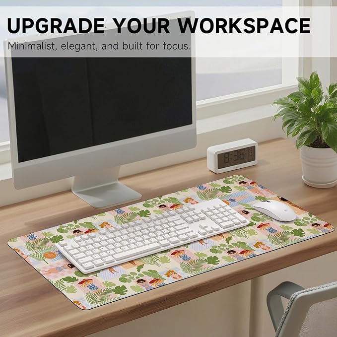 AUPET Leather Large Mouse Pad Desk Blotters – 35 x 17in Cute Desk Mat with PU Surface, Non-Slip Desk Pad Protector,Waterproof Desk Writing Pad for Office Home (Beach Sunbathing)
