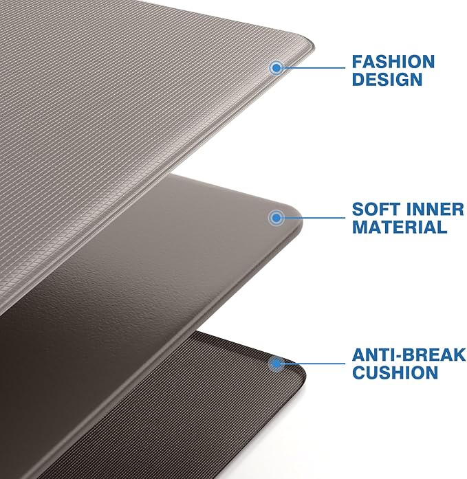 StepRite Kitchen Mats, 2PCS Kitchen Rugs, Cushioned Anti Fatigue Kitchen Mats for Floor, Non-Slip Standing Desk Mat, Waterproof Kitchen Rug Set for Kitchen, Floor, Office, 17.3"x30"+17.3"x47", Khaki