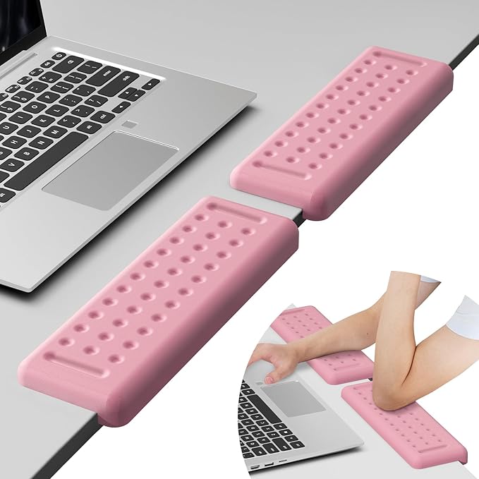 Leolee L-Shaped Desk Elbow Pads for Desk, Light Pink Memory Foam Arm Rest for Desk with Non-Slip Base, Ergonomic Desk Edge Cushion, Wrist Rest for Computer Keyboard, Typing, Office, Home (2 Piece)