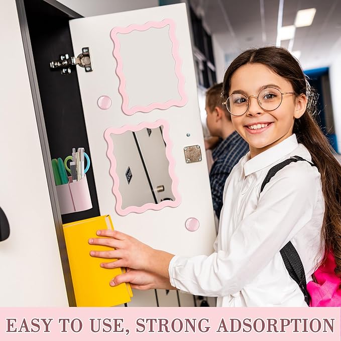 Jingmore Scalloped Magnetic Locker Accessories Kit Pink Back to School Essentials 6 Pieces Includes Whiteboard Mirror and Organizing Supplies Cute Locker Organizer Decoration for School