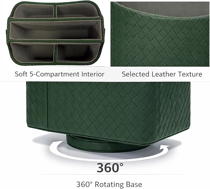 UnionBasic Rotating Desk Organizer, 360 Desk Spinning Caddy, Desktop TV Guide/Mail/Media/Remote Controller Holder Organizer, Woven Green