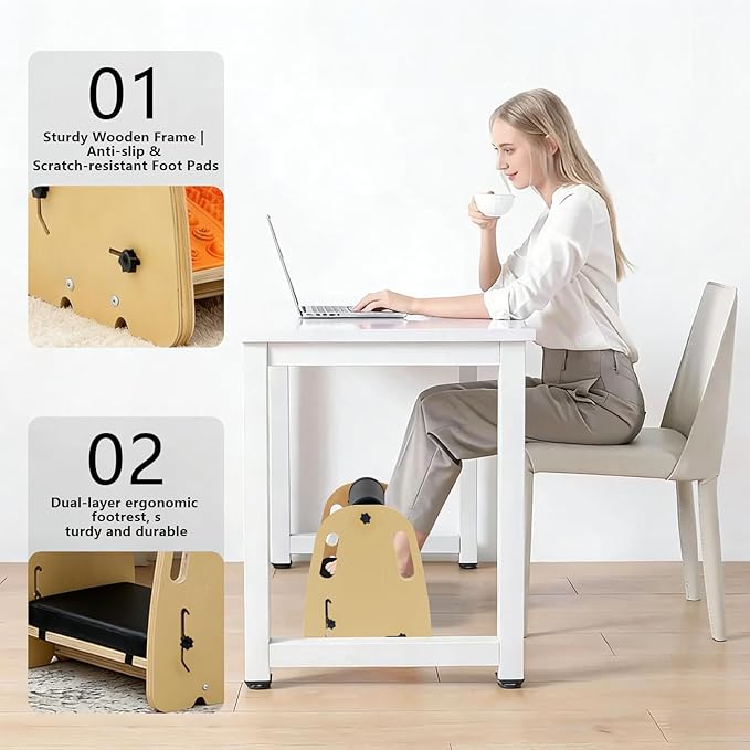 Adjustable Under Desk Foot Rest, Detachable & Washable,3 Height Levels, Interchangeable Soft & Massage Pads,Anti-Slip Design, for Office Home Gaming - Orange