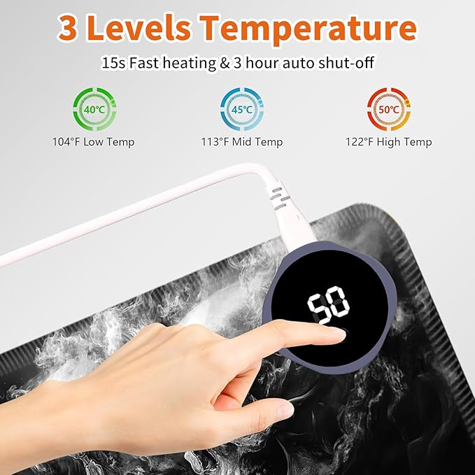 Heated Mouse Pad,Warm Desk Pad with 3 Levels Heating & 3 Hours Auto Shut-Off, PU Leather Heated Desk Pad Warmer Pad for Home Office - 31.5 x 13 inch,Smoke Skull