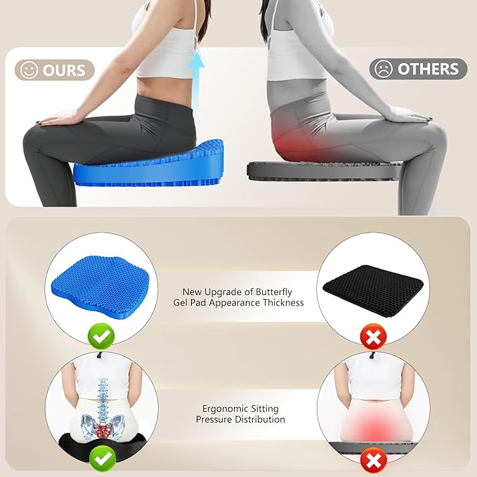 Seat Cushion, Gel Wheelchair Seat Cushion Chair Pad Cushion, Relieve Sciatica, Back, Coccyx, Pressure Sore and Ulcer Pain, Wheelchair Accessories with Waterproof Mesh Fabric